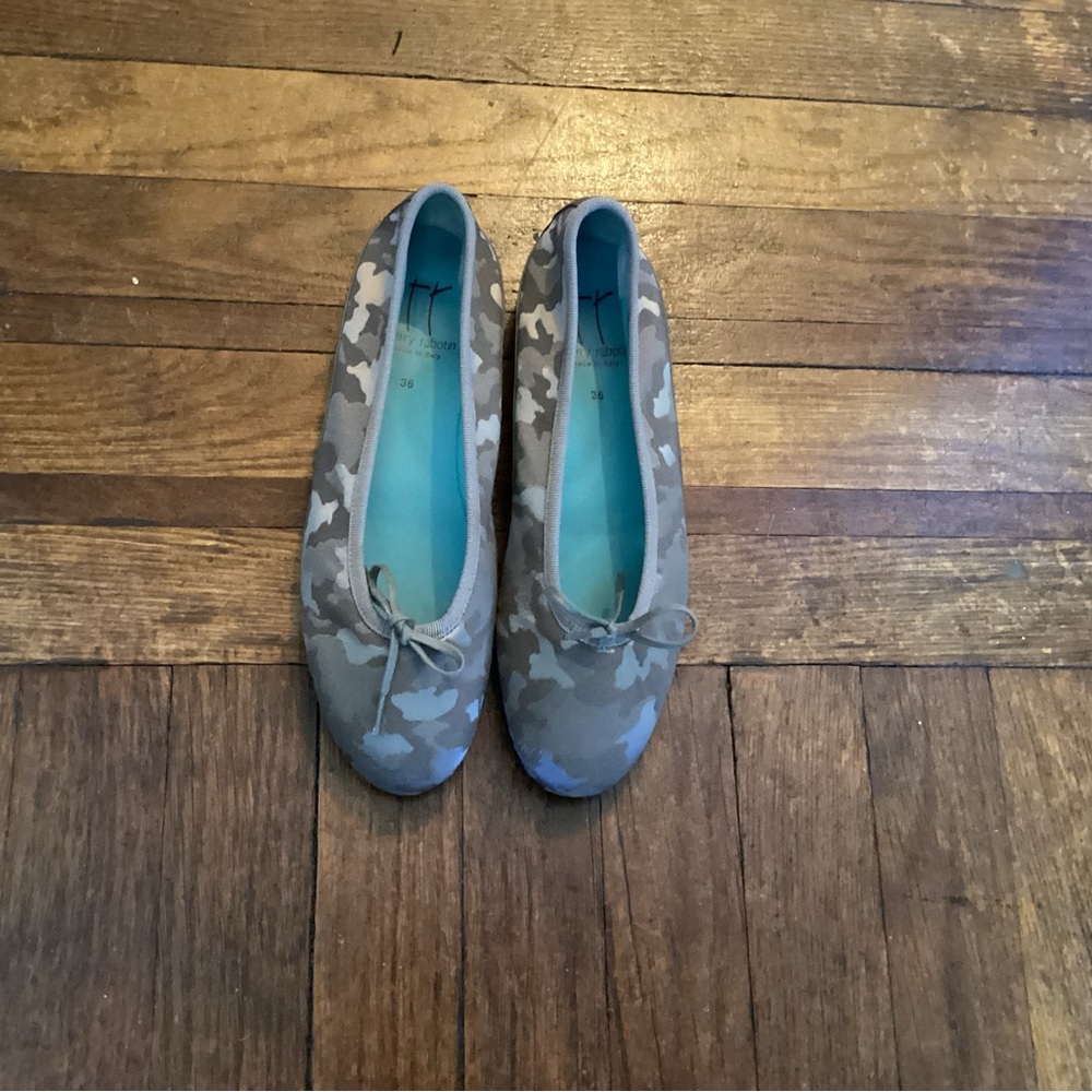 Thierry Rabotin EU Size 36 Tan Camouflage Print Fabric Ballet Flats Shoes - Picture 2 of 5